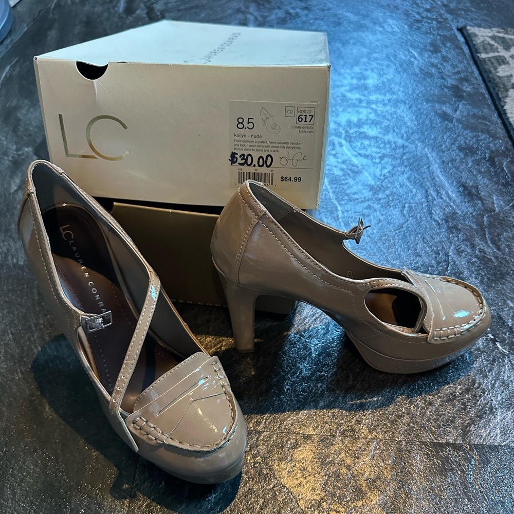 Nude Patent Leather Platform Heels